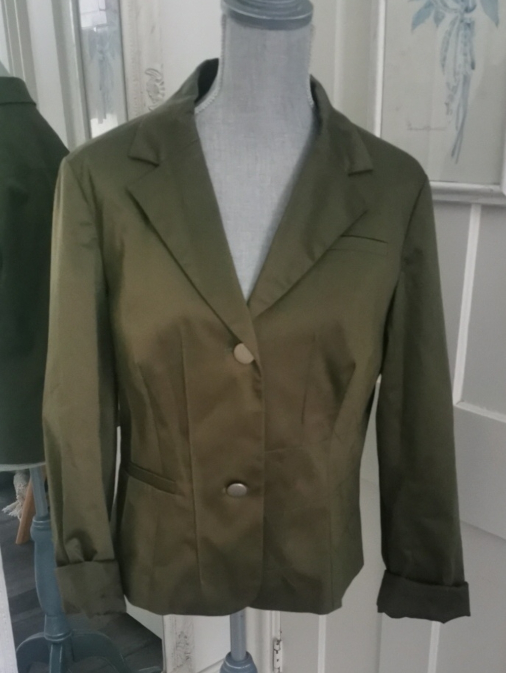 Simon Chang Olive Green Chic Women's Tailored Blazer  Careerwear Jacket. Size 14
